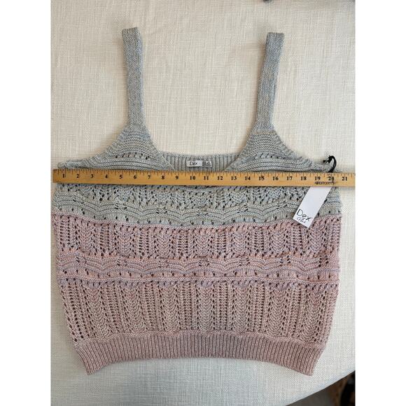 Dex Plus 2X Crochet Knit Colorblock Tank Top Blush & Taupe - Picture 8 of 12